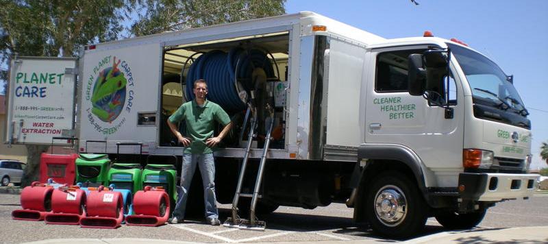 Picture of our carpet cleaning truck with me, Bryan Phillips, the owner